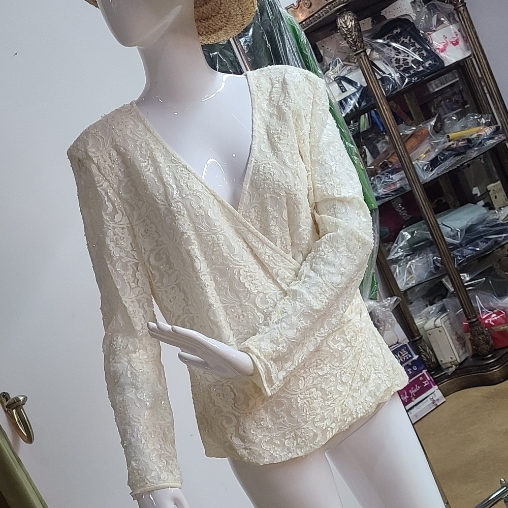 JS Boutique Beaded Floral Lace Top